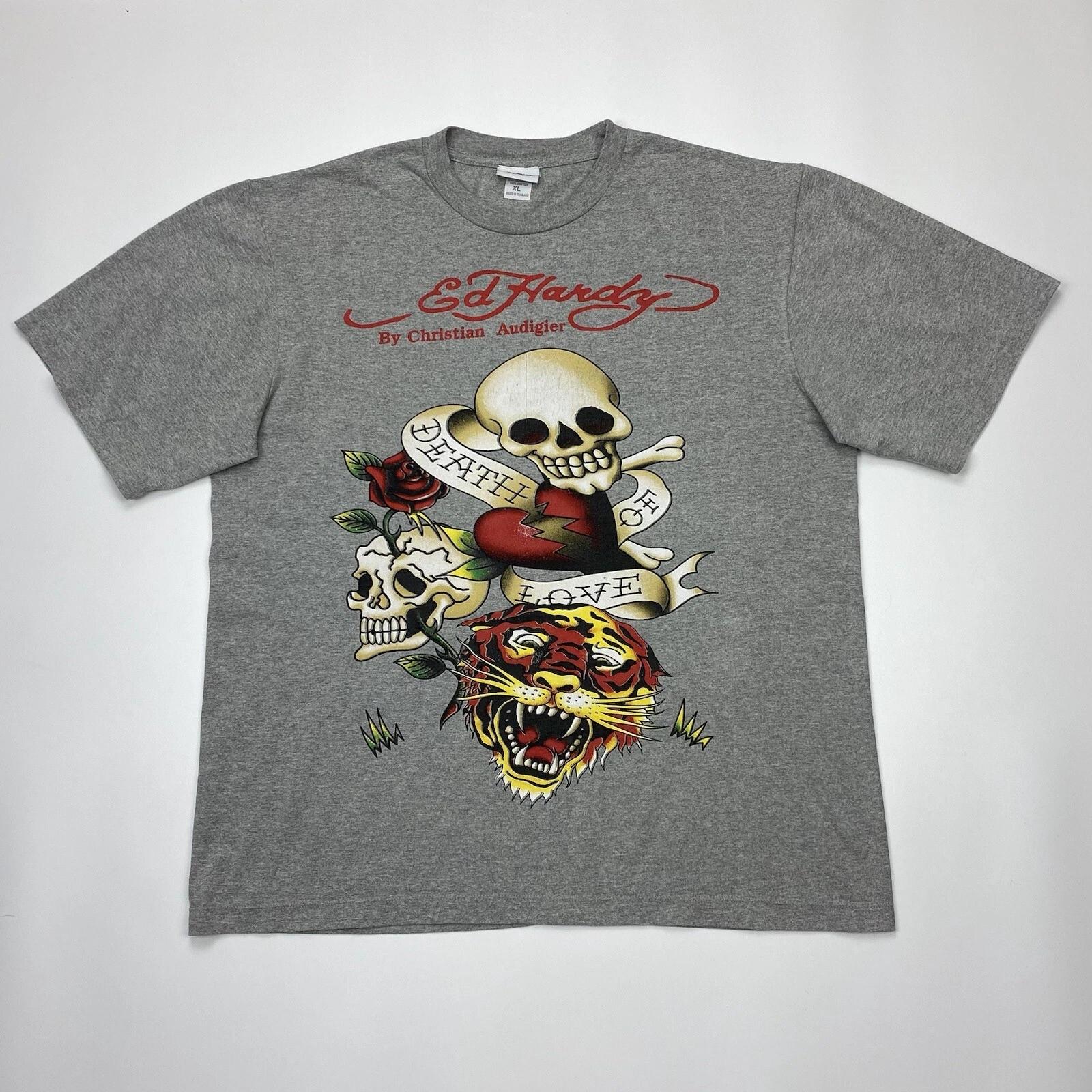 Ed Hardy by Christian Audigier T-Shirt Men s Large Gray Love Kills Slow S
