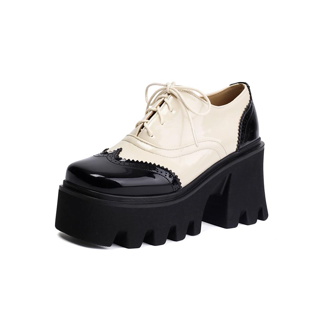 British Style Lace-up Student Shoes Color Matching Platform Single Shoes