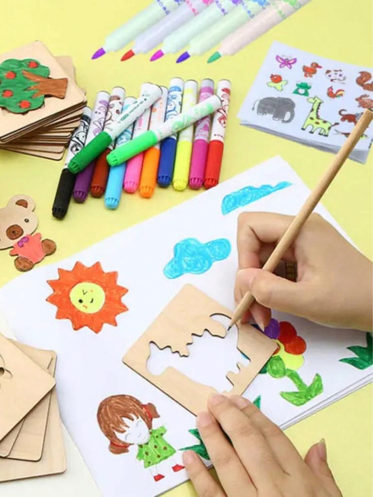 20pcs Montessori Drawing Wooden DIY Painting Template Stencils