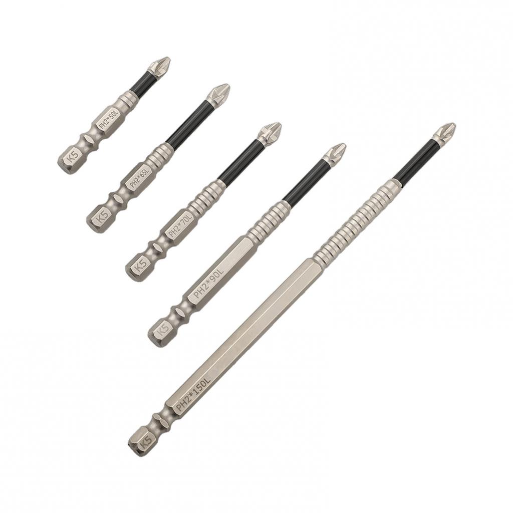 5 oder 6 Stück Kreuzschlitz Magnetischer Schraubendreherbit Legierter Stahl Rutschfest Langer Bohrer PH2