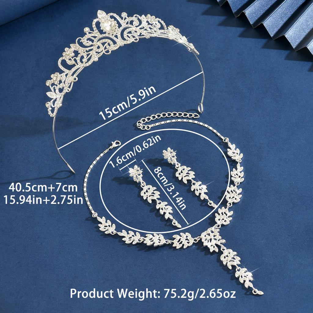 Damen modisches Design, Blatt-Halskette, Ohrringe, Zirkon-Set mit Krone, Hochzeitsfeier, Weihnachtsgeschenk