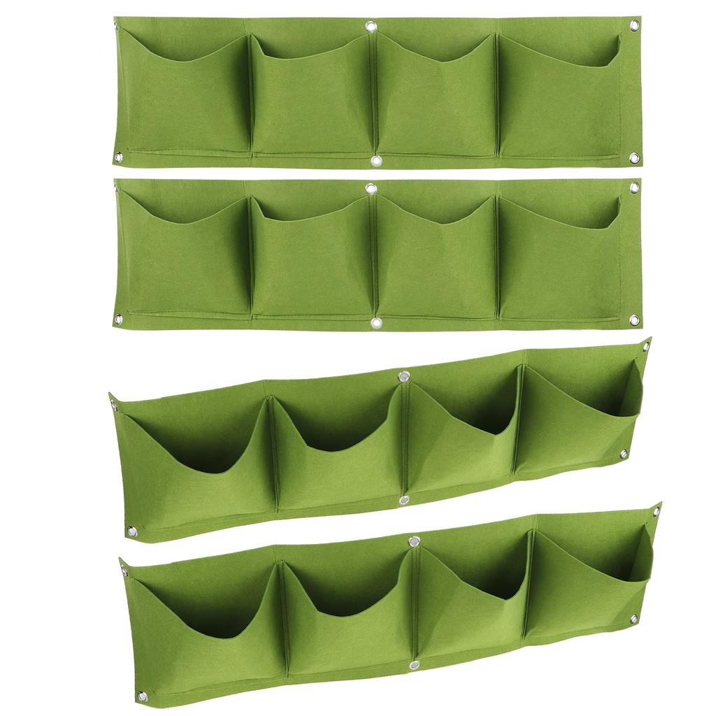 4Pcs 4 Pocket Plant Grow Bag Wall Mounted Reusable Degradable Felt Garden Planter