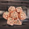 7 Pcs Golden Green Skull Metal Dice Hollow Metal Polyhedral Dice Set Suitable for Role-Playing RPG  Board Game Card Game