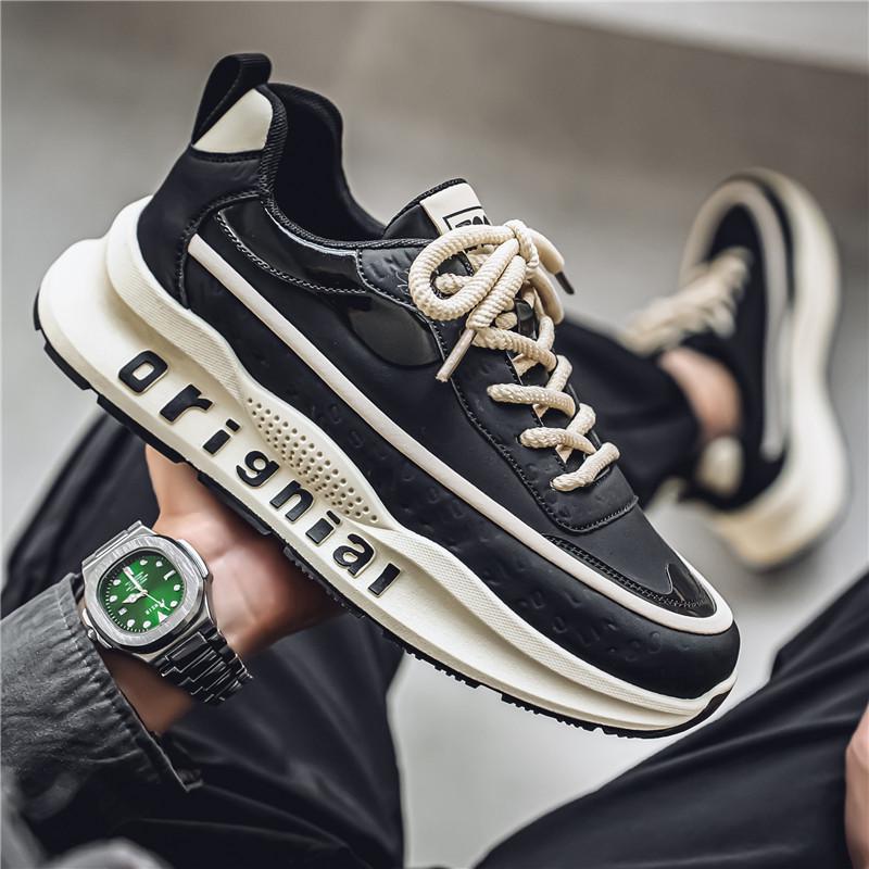 

Мужские кожаные спортивные кроссовки для бега Forrest Gump - Универсальный весенний стиль с толстой подошвой Size 39 чёрный