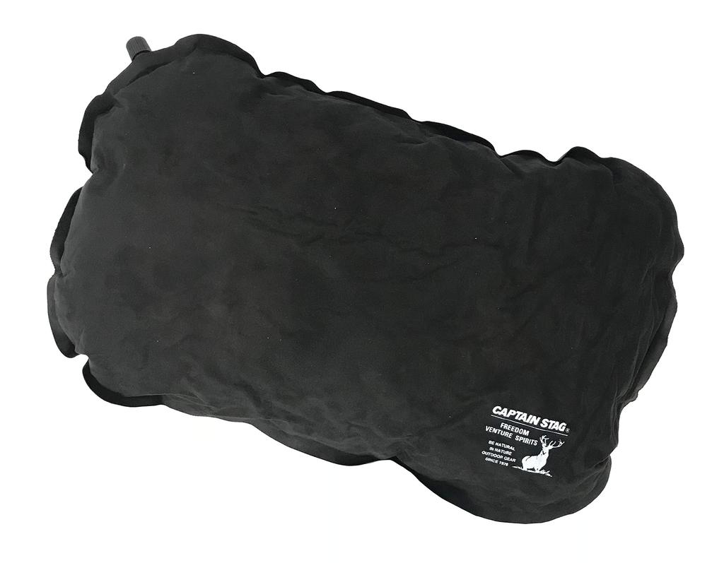Captain Stag Inflatable Air Portable Camping Pillow for Car Camping Includes Storage Black Pillow, (Flocked Surface, Non-Slip Backing), Bag,
