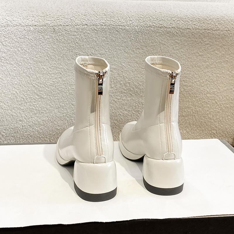 Off-white Martin boots for women's autumn and winter new sweet thick-heeled short boots, thin high-heeled boots for women