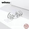 WOSTU New Arrival 100% Real 925 Silver Love Rotation Stud Earrings Cute Square Zircon Earrings For Women CQE585