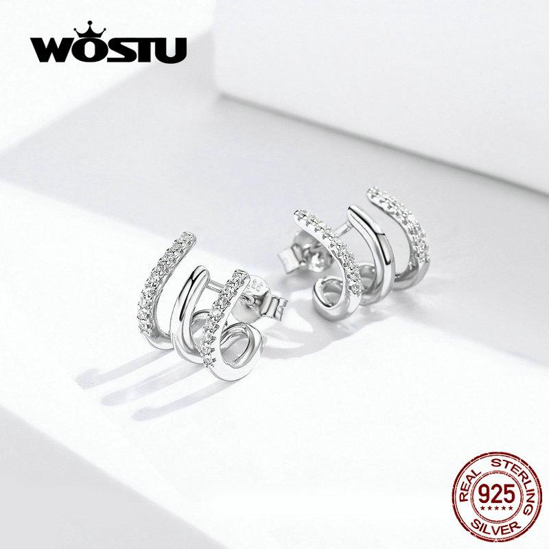 WOSTU New Arrival 100% Real 925 Silver Love Rotation Stud Earrings Cute Square Zircon Earrings For Women CQE585