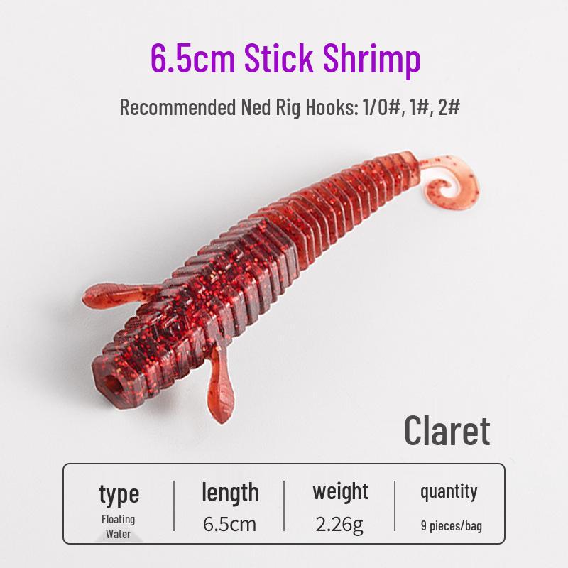 Yanbangbang Floating Soft Shrimp Lure for Black Pit Bass & Mandarin Fish, Artificial Worm Bait, Free Ned Rig.