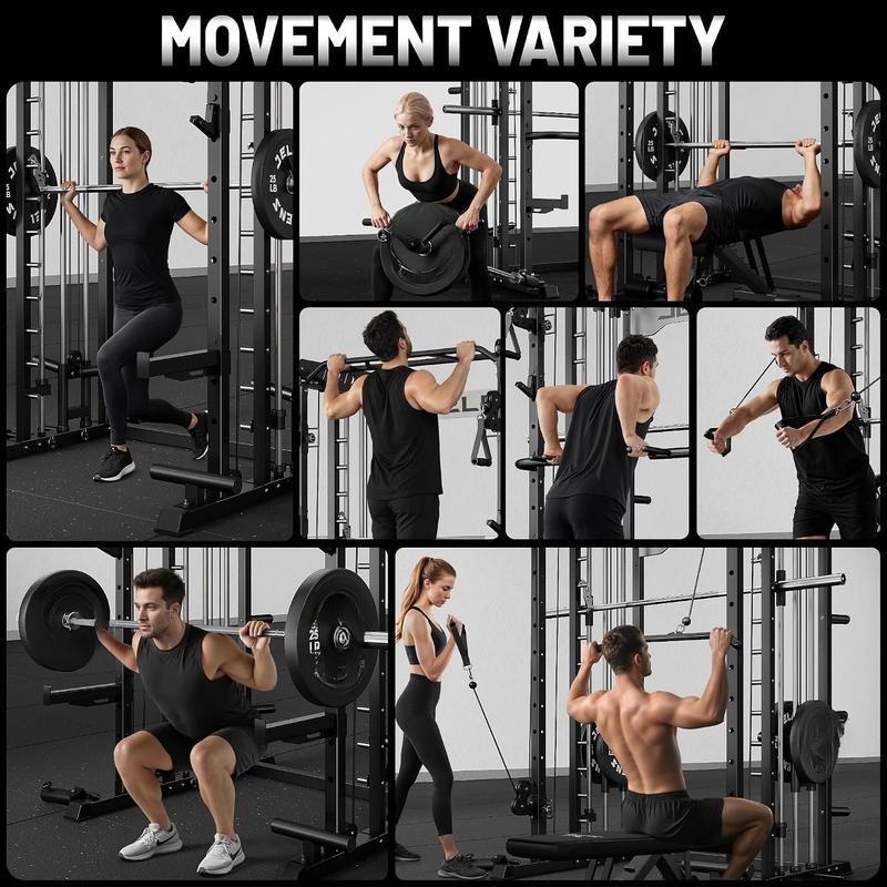 Smith Machine for Home Gym, Multi-Function M12 Power Cage with Cable Crossover System, Squat Rack with Smith Bar, Customized