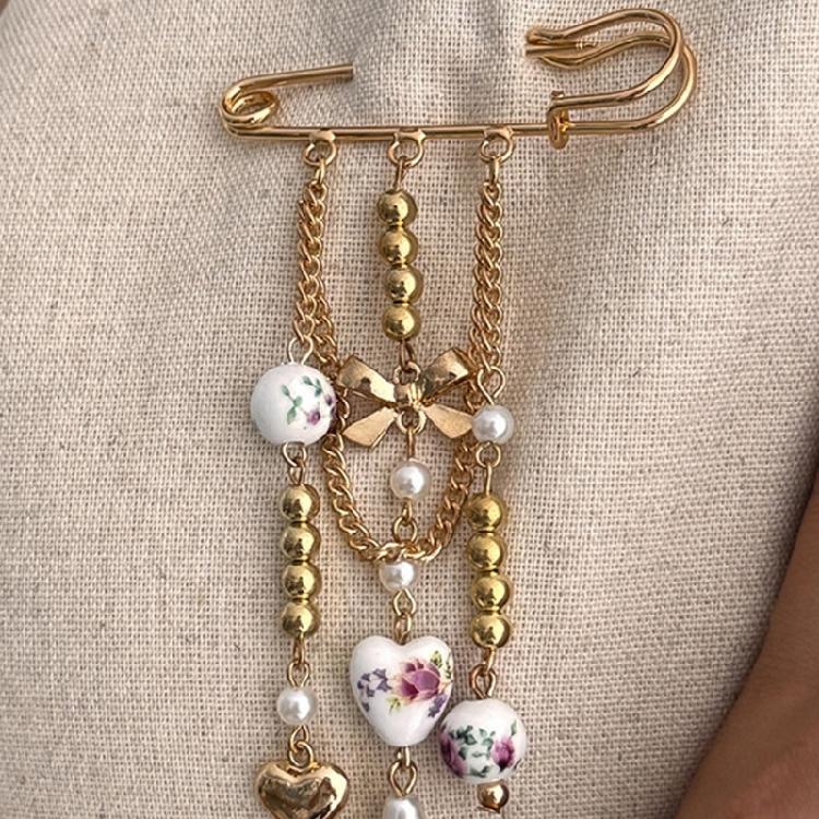 Künstlerische Keramik Schleife Herz Brosche Anstecknadel Mode Schmuck Accessoire Für Lässige Oder Formelle Kleidung