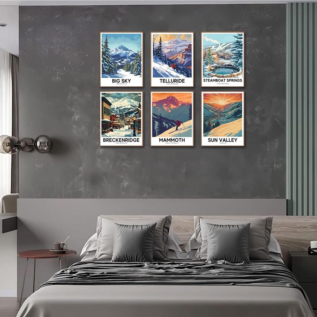 KROEY Ski Poster Apres Ski Snowy Mountain Posters Vintage Ski Canvas Wall Art For Modern Family Bedroom Living Room Dorm Classroom Office Decor