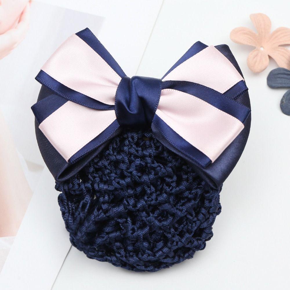 Handmade Hair Net Snood Double Bow Barrette Hair Clip Stylish Bun Cover Hair Styling Tool