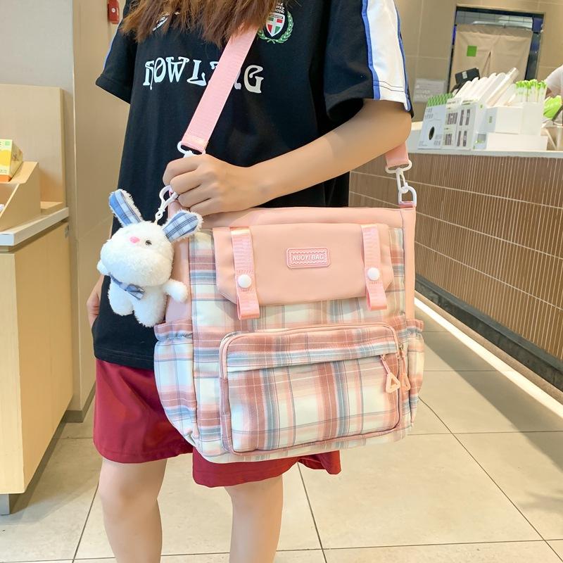 New Large-capacity Make-up Bag Trendy and Fashionable Plaid Junior High School College Student Backpack Two-piece Backpack Fashionable