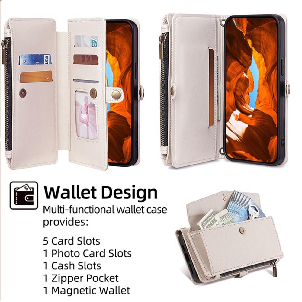 For iPhone Air Case Card Slots Zipper Purse PU Leather Phone Cover with Shoulder Strap