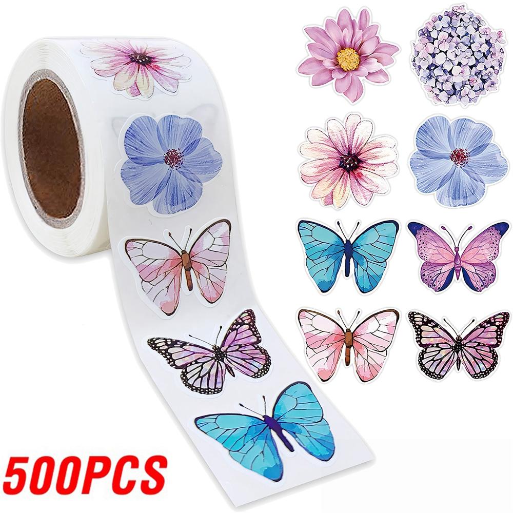 

500 шт. Наклейки-бабочки-цветы 8 дизайнов, красочные наклейки-бабочки, милые наклейки, украшения для вечеринок, канцелярские принадлежности для альбомов