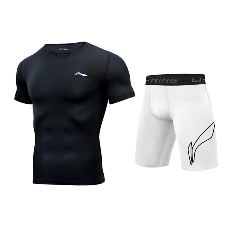 

Li-Ning Minimalist Outdoor Sports Casual Quick-Dry Breathable Round Neck Fitness Set Unisex sets YUDV015-1+YUSV005-1 S