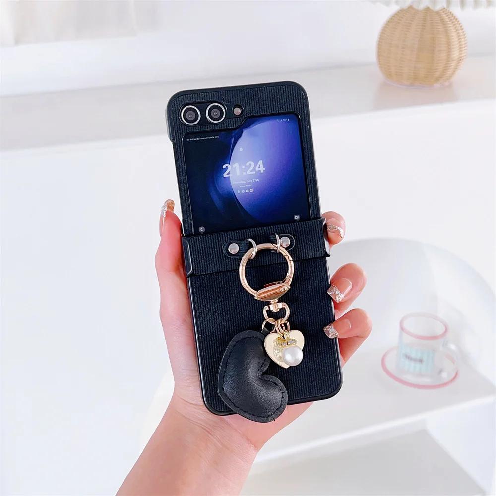 Heart Ring PU Leather Phone Case for Samsung Galaxy Z Flip 6 5 4 3  Flip5 Flip4 Flip3 5G Protective Shockproof Cover