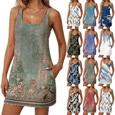 Women's Fashion Casual Vintage Floral Dresses With Pockets Dresses