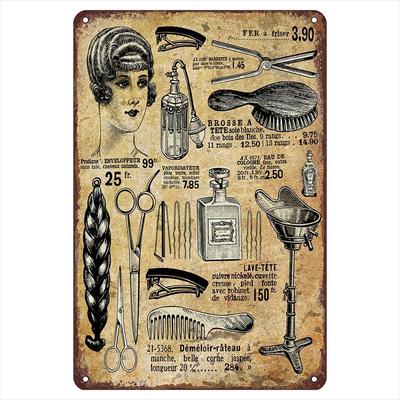 Hairdressing Tools Metal Tin Sign   Retro Vintage Signs Barbershop Wall Art Decor For Salons And Barbershops Gift Bar