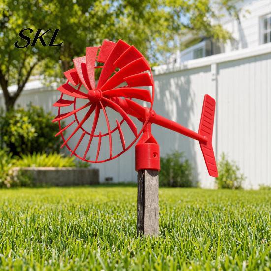 3D Printed Windmill Garden with Weathervane, Colorful Outdoor Yard Stake Hollow Wind Spinner Spinning Blades, UV-Resistant Ornament for Lawn