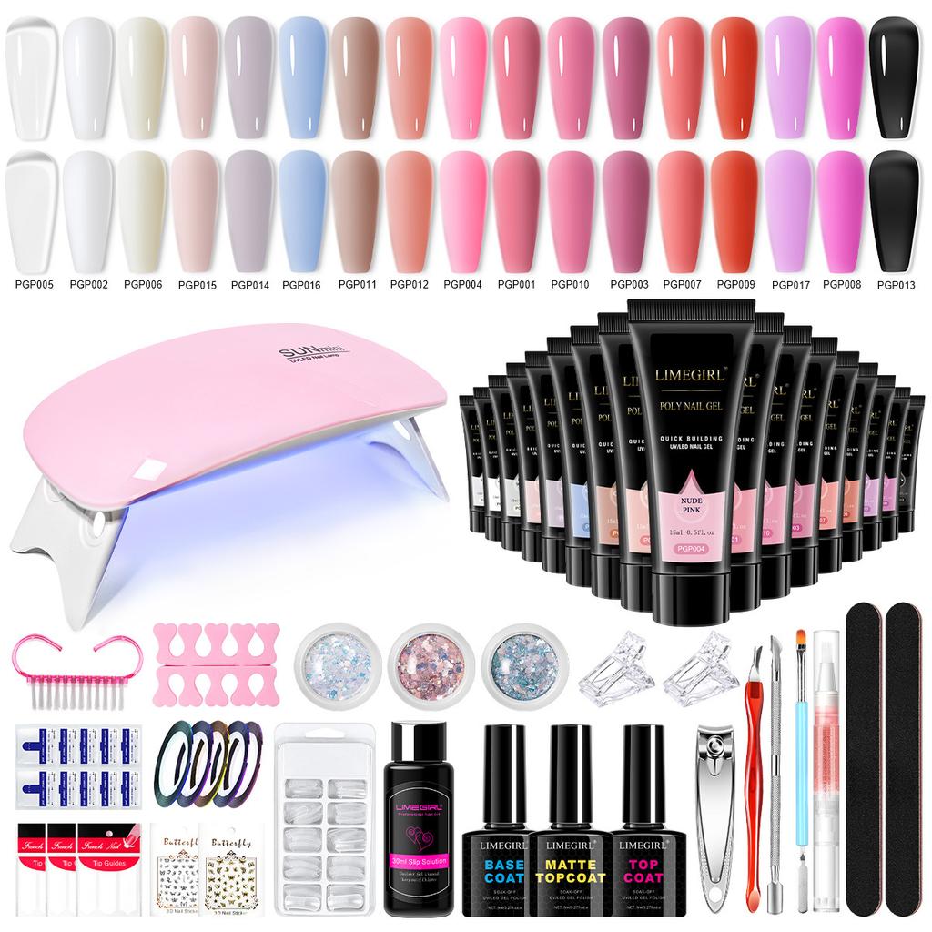 21 Colors Poly Gel Nail Extension Kit Full Tools Set with LED Nail Lamp CPSR Certified DIY Manicure