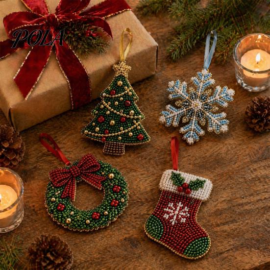 Holiday Craft Kit for Adults Christmas Bead Kit, Beaded Ornament DIY Create Tree Snowflake Gifts Wreath Stocking, Festive Adults, Handmade Decoration