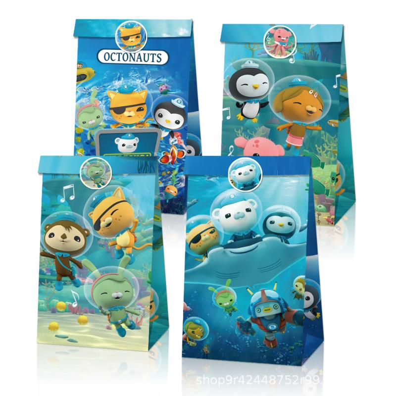 Cartoon 12pcs Octonauts Gift Bags Children Birthday Party Candy Bag Kraft Paper Packaging Boxes Treat Bag Supplies Gift