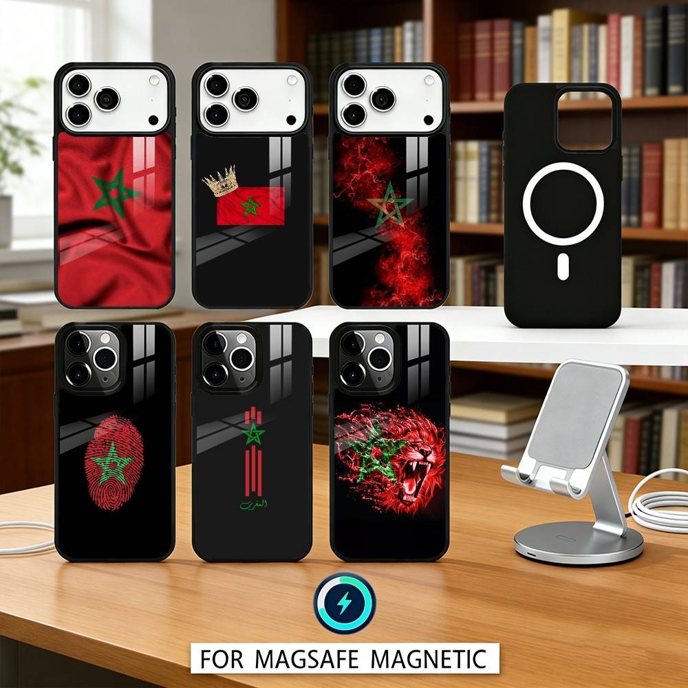 M-Morocco Flag Phone Case Magnetic For iPhone17 16 15 14 13 12 Pro Max For Magsafe Wireless Charging Cover
