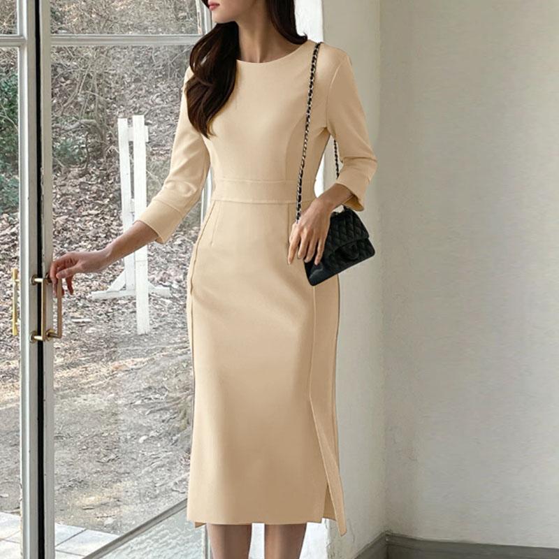 

ZANZEA Жіноча повсякденна сукня-футляр з круглим вирізом та рукавом 3/4 на літо 4XL хакі