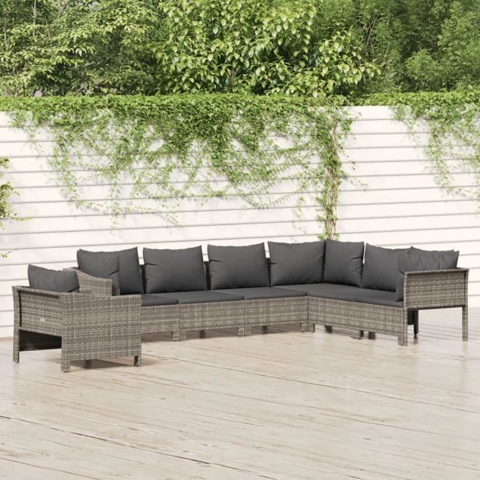 VidaXL Salon de jardin 7 pcs avec coussins Gris Résine tressée 3187286