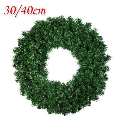 Grüner Weihnachtsdekorationskranz 30cm 40cm Verschlüsselter PVC Gewöhnliches Blatt Simulationskranz Türhänger Weihnachtskranz