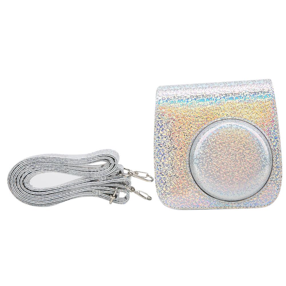 Sparkling Color Vintage PU Lther Camera Portable Bag Case  Ive Pouch Cover with Shoulder Strap For     8/ 8+/ 9(Sparkling Pink )