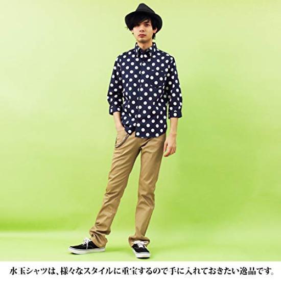 Polka dot sleeve made in navy M 8(eight) shirt, 3/4 shirt, cotton, Japan, blue, B,
