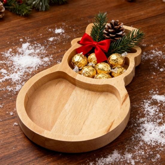 Yousheng Christmas Snowman Tree Wood Serving Tray Compartment Snack Platter for Holiday Parties Home Decor Festive Display Dish
