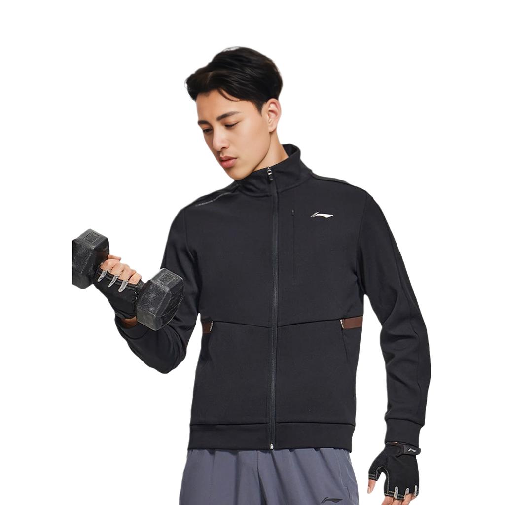 Li-Ning SS22 Solid Color Logo Print Zip-Up Long Sleeve Hoodie Men Hoodie Black AWDS629-1