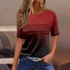 Women's Pleated Round Neck Gradient Print Short Sleeve T-shirt Hem Slit Top