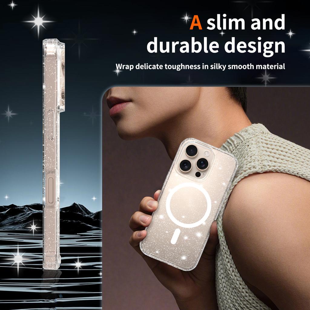 Magnetic Case with Magnet for Magsafe Mag Safe Iphone 17 Air 16 E 15 Plus 14 13 Pro Max 12 11 13Pro 16E 14Pro 16Pro Glitter Clear Cover