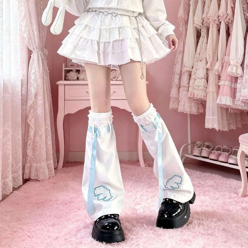 Trendy Fashion Knee Length Flared Leg Sleeves for Women Japanese Harajuku Aesthetic Wing Embroidered Leg Warmers Socks