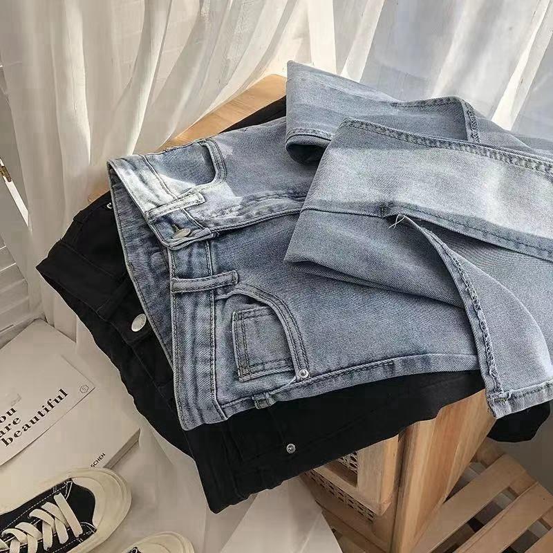 Streetwear Elastic Denim Flare Pants Woman High Waist Wide Leg Pants Vintage Split Jeans Woman Gray Bell Bottom Jeans