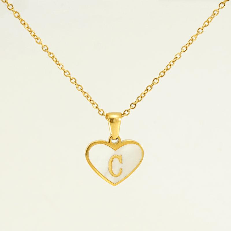 Personalized Heart Letter Necklace: Stainless Steel & Natural Shell Clavicle Chain
