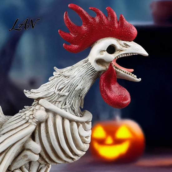 Spooky Gothic Home Ornament Halloween Skeleton Rooster, Lifelike Chicken Decoration, Animal Festival Gift for Collectors Bone Statue Desktop