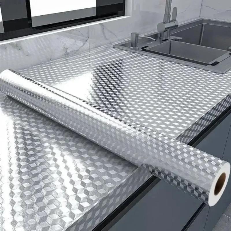2/5/10 Meters 3D Aluminum Foil Adhesive Paper Roll Waterproof Protection For Kitchen And Stove
