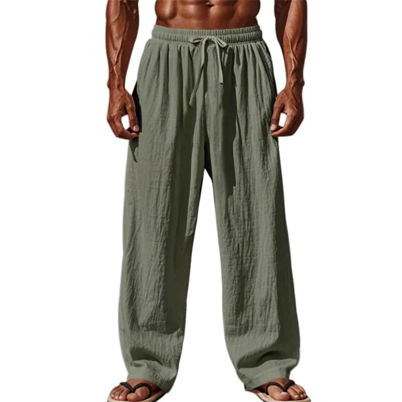 

Men Cotton and Linen Casual Pants Simple and Comfortable Straight Leg Pants Waist Drawstring Plus Size Looser S-4XL 3XL зелений