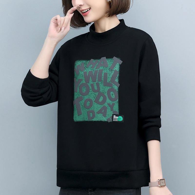 

Женский свитшот с высоким воротником на флисовой подкладке - Модный свободный крой для женщин среднего возраста, осень/зима 2024 L (recommended 108-115 lbs) чёрный