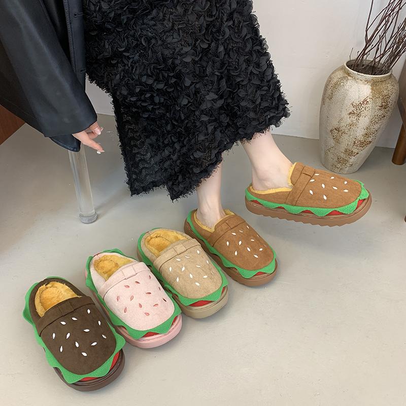 Fashion Women Slippers Outdoor Beach Sandals Female Platform Mules Slippers Thickened Fluff Hamburger Shoes Indoor Home Slides Women