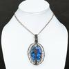 Blue Dendritic Gemstone Copper Wire Wrap Jewelry Pendant 3.39"