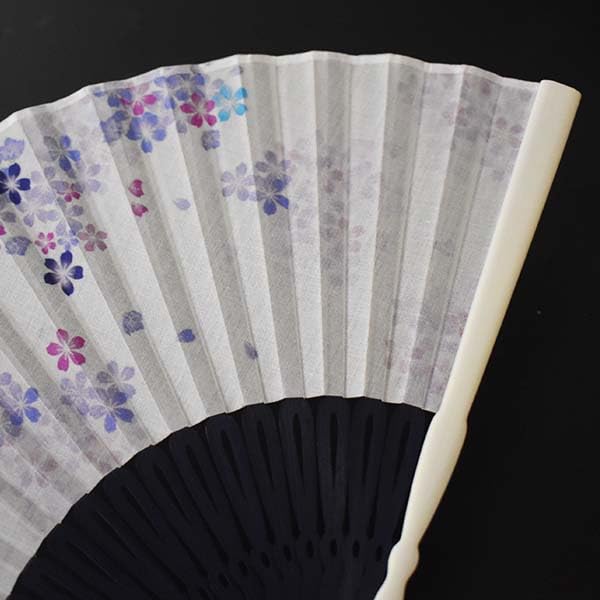 [Stylish Kimono Iroha] Women's Fabric Fan, Dyed Frame, Blossom Blue, Cherry Blossom
