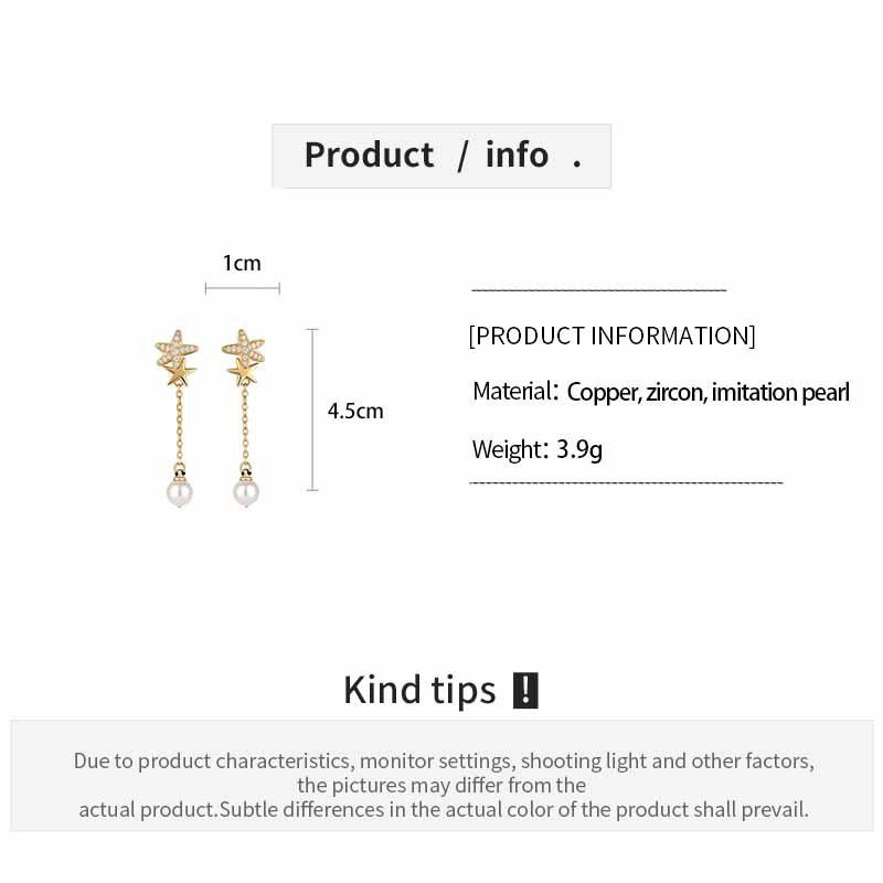 New Elegent Rhinestone Star Zircon Earrings for Women Long Tassel Chain Round Pearl Drop Earrings Luxury Shiny Y2K Jewelry Gifts