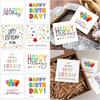 50PCS Creative Colorful Happy Birthday Cards Paper Balloon Dots Pattern Message Cards Sqaure Blank Back Party Cards Package